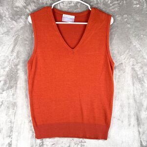 Vintage Sears Put-On Shop Sweater Vest Men’s S 34-36 Orange V-Neck 60s 70s